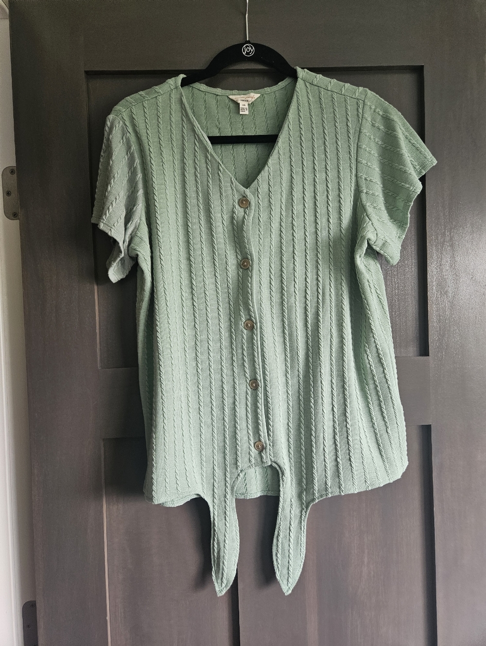 Vintage Mint Green Short-Sleeve Button-Front Tie Front Top